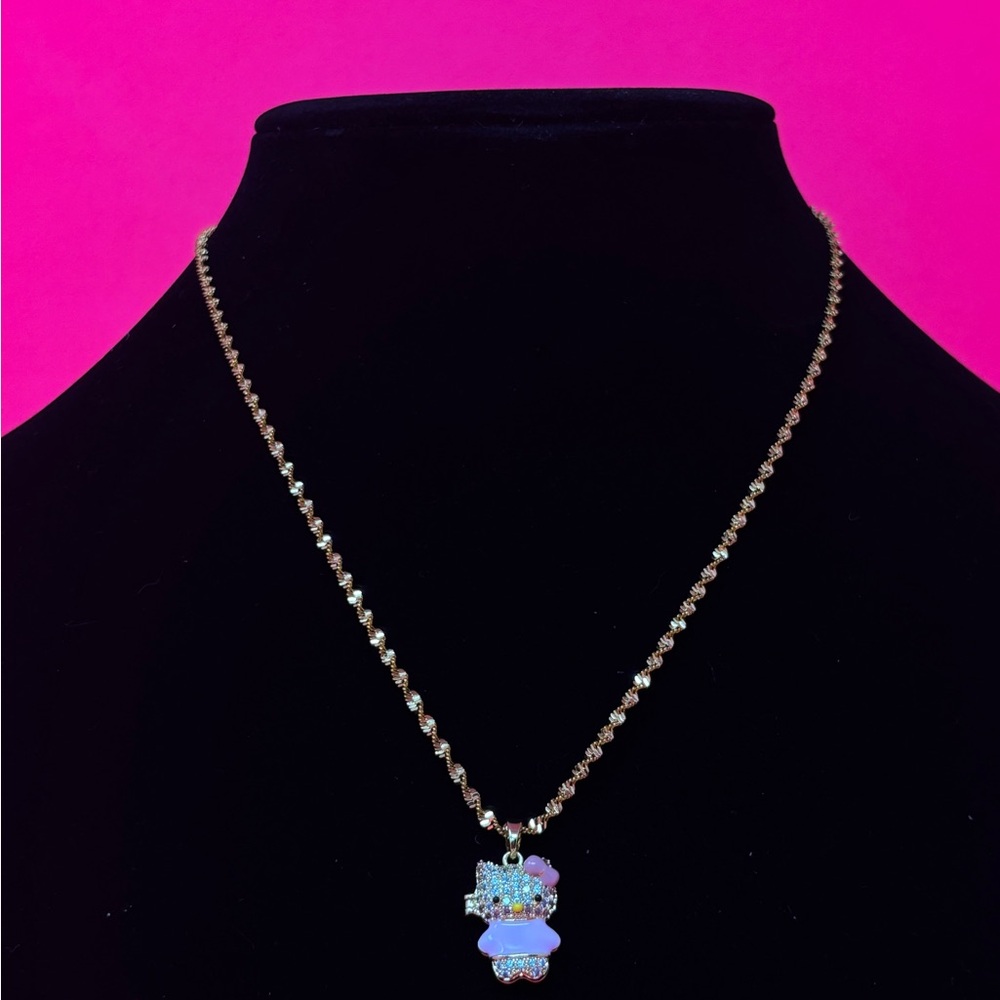 Hello kitty Gold stainless steel necklace with pink and purple accents